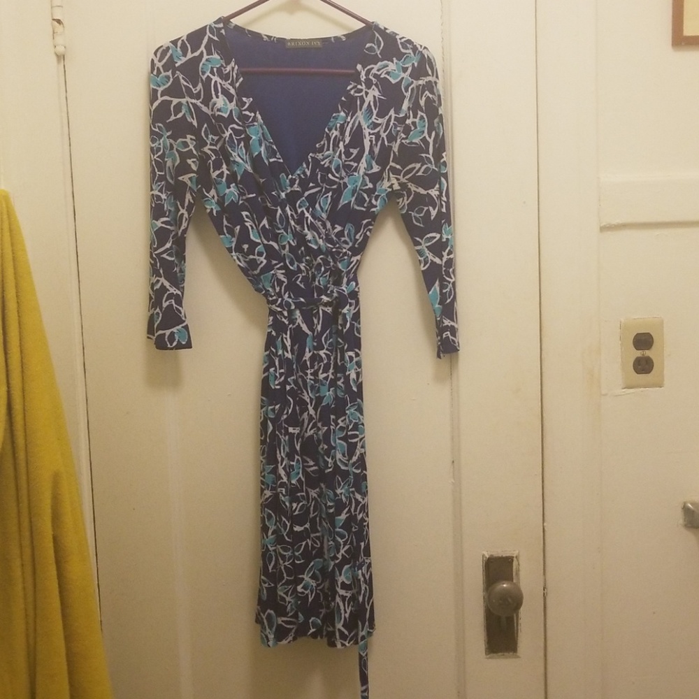 Blue Patterned Wrap Style Dress